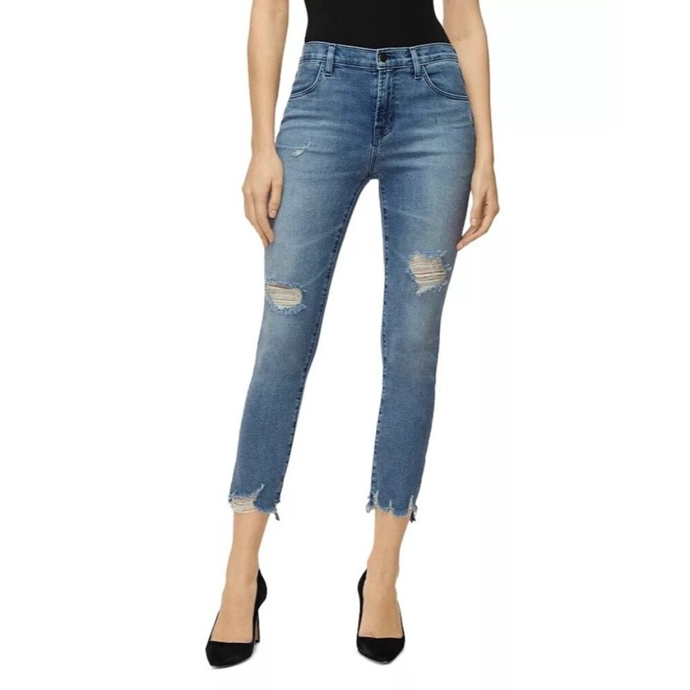 J Brand Size 26 Skinny Jeans Alana High Rise Cropped in Fix Up Destructed Hem